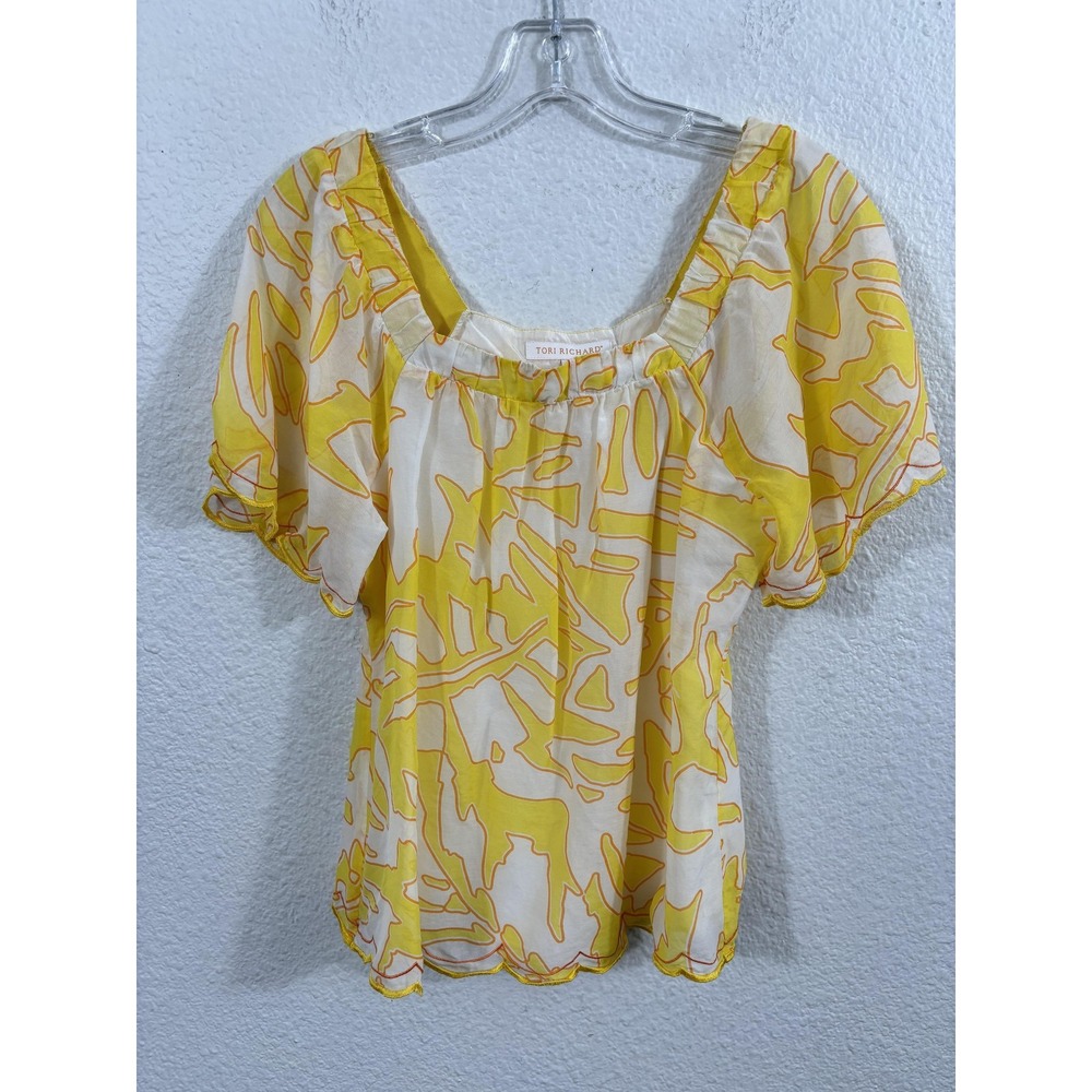 Tori Richard Blouse Womens 2‎ Silk Sheer Short Sleeve Lined Top